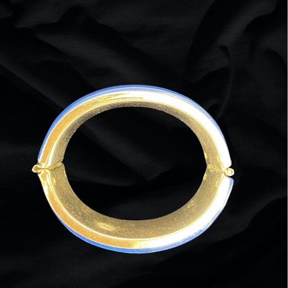Wrist Cuff, Hinged Cobalt Blue and Gold-Toned, Wide - Picture 6 of 6